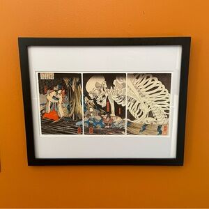 Witch & Skeleton Specter Framed Japanese Print Ukiyoe Art Kuniyoshi 15x12 Skull